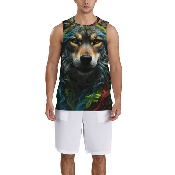 Honeii Realistic Style Colorful Wolf print basktball shirt for men and women, Unisex basketball jersey for Theme party-Small