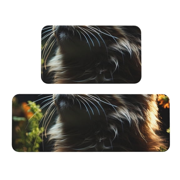 Honeii Realistic Style Cute Cat Print Kitchen Mat [2 PCS] for Floor, Waterproof Non-Slip Rugs, Kitchen Decor,Standing Mat for Floor,Office, Sink, Laundry