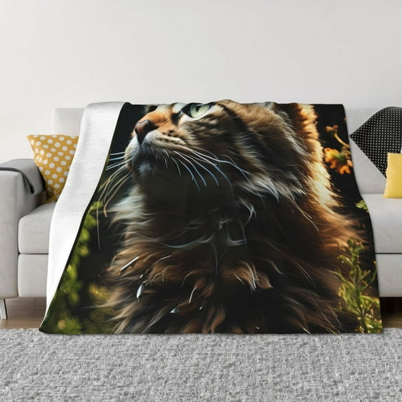 Honeii Realistic Style Cute Cat print throw blanket, crafted from cozy cotton flannel, offers versatile home decor as a bedding suitable for all seasons.-60"x50"