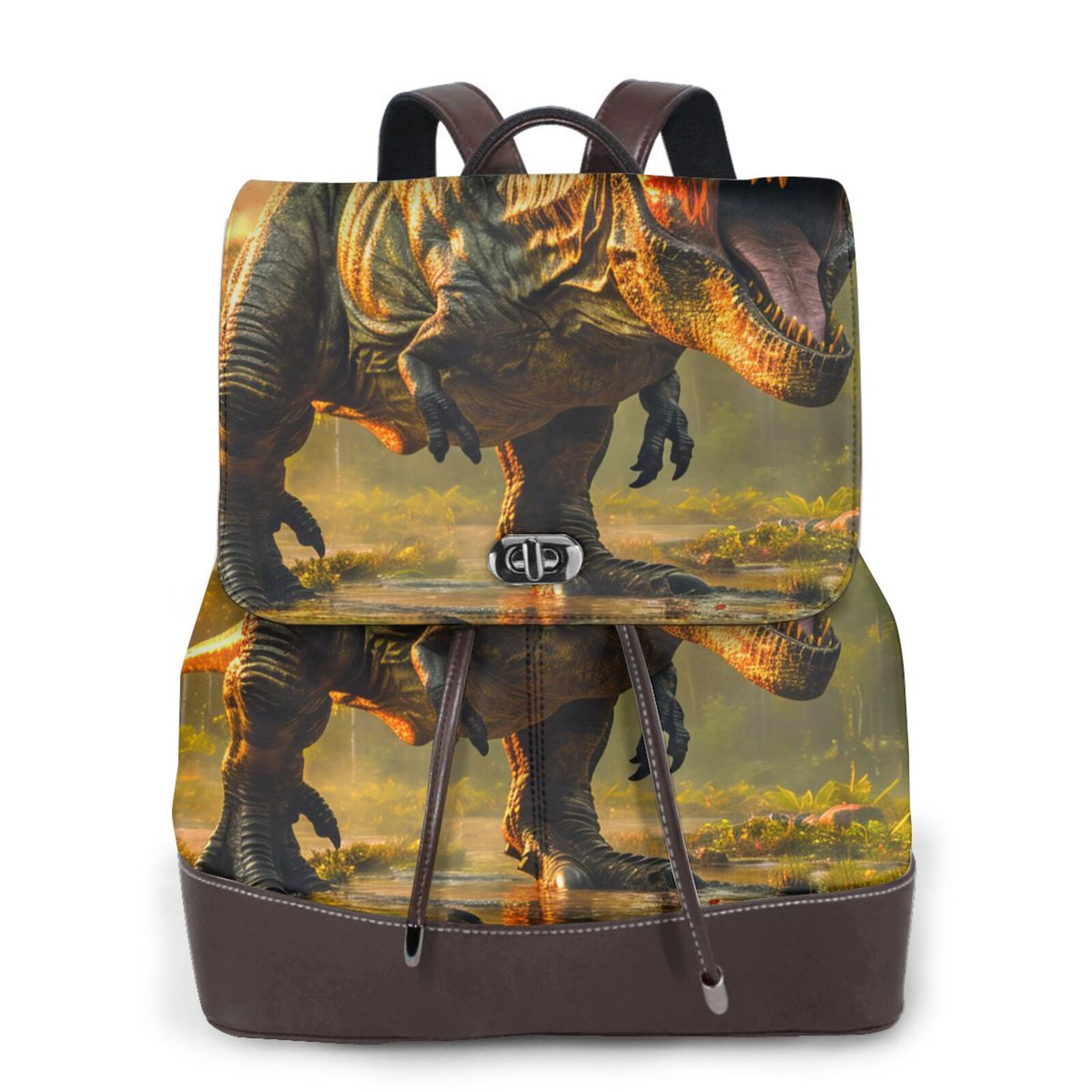 Humungous Backpack Honeii Realistic Style Forest Dinosaur rint Leather Backpack,Trendy ...