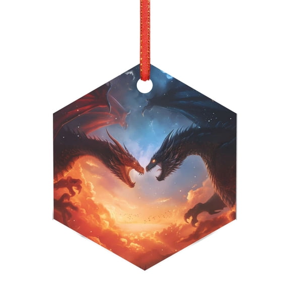 Honeii Red And Blue Fire Cloud Dragon Print Christmas Tree Acrylic Ornament | Christmas Decoration, Living Room Bedroom Garden Seasonal Decor for Christmas Tree-Hexagon