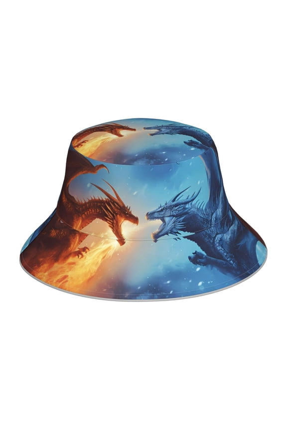 Red And Blue Fire Dragon A for Unisex Bucket Hat Waterproof Rain Hat Reversible Shiny Rave Bucket Hat for Concert Festival Boonie Cap