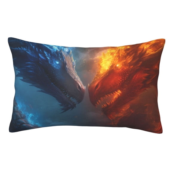 Honeii Red And Blue Fire Dragon E Print Pillow Cases,Plush Throw Pillow Covers,Decorative Pillowcase for Sofa, Couch, Living Room-20"x30"