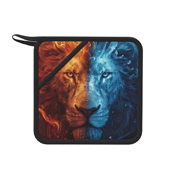 Honeii Red And Blue Fire Lion for Silicone Trivets for Hot Pots and Pans -Trivet Mat - Heat Resistant Silicone Trivet - Hot Plate Mats