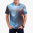 thumbnail image 1 of Honeii Red And Blue Fire Mountains print Polo Shirt, a classic short-sleeved, button-down golf shirt designed for menX-Large, 1 of 6