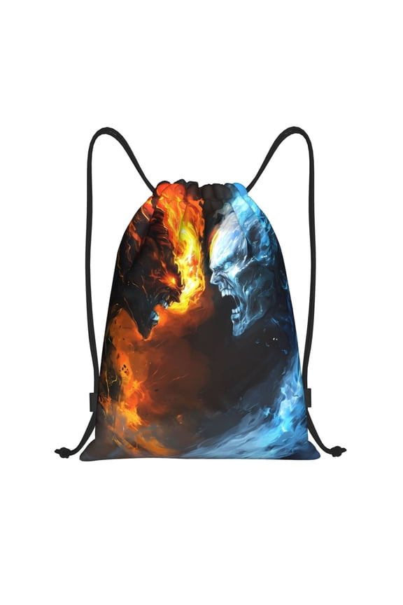 Red And Blue Fire Skull Warrior Print Drawstring Backpack,Drawstring Bags String Backpack Gym Cinch Sack Backpack Sport Bag Draw-Small