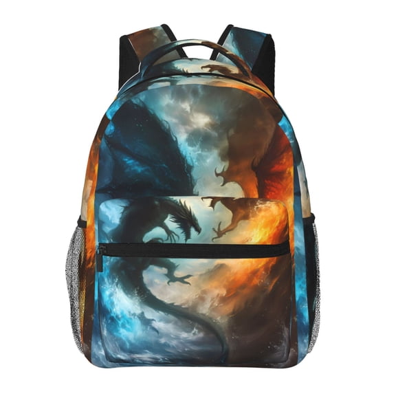 Honeii Red And Blue Flame Wave Dragon Print Backpack for Both Men and Women, Basic Bookbag for College, Work, or Travel,Rucksack Computer Bag-One Size