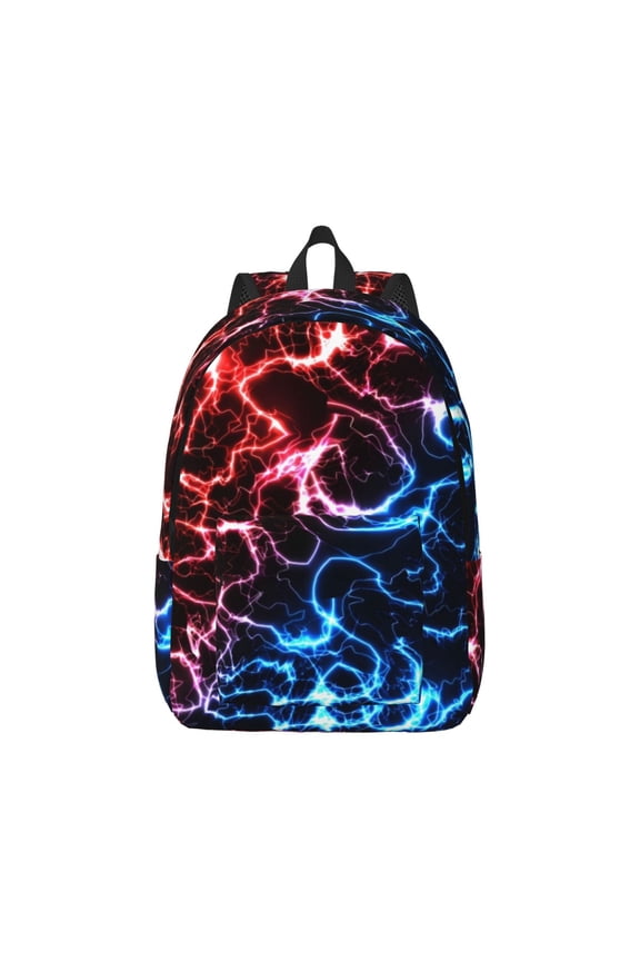 Red And Blue Lightning Print Canvas College Laptop Backpack, Durable Rucksack Travel Notebook Bag School Backpack Book Bag for Men Women-Small