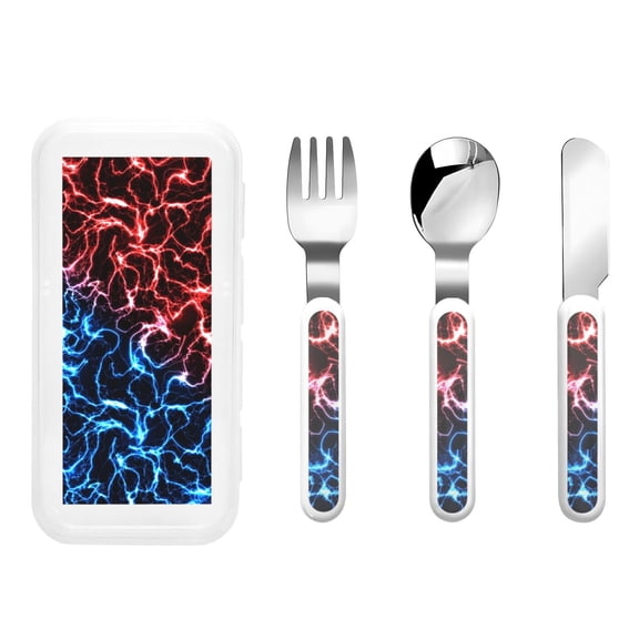 Honeii Red And Blue Lightning Print Children's Knife, Fork And Spoon Set,Reusable Utensils Set with Case,Travel Cutlery Set,for Kids Adults Camping