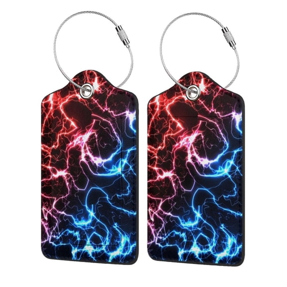 Honeii Red And Blue Lightning Print Leather Luggage Tag for Suitcases,ID Tags,Bag Tags for Luggage,Functional Travel Tag-4 PCS