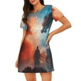 thumbnail image 1 of Honeii Red And Blue Sky Dragon Print Women's Loose Short Sleeve Nightgown, Soft Cotton Sleepwear, Comfy Loose Fit Pajama Dress for Sleep and Lounge, 1 of 6