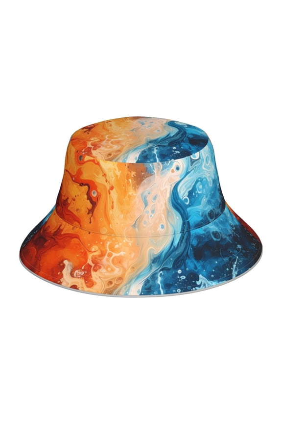 Red And Blue Waves for Unisex Bucket Hat Waterproof Rain Hat Reversible Shiny Rave Bucket Hat for Concert Festival Boonie Cap