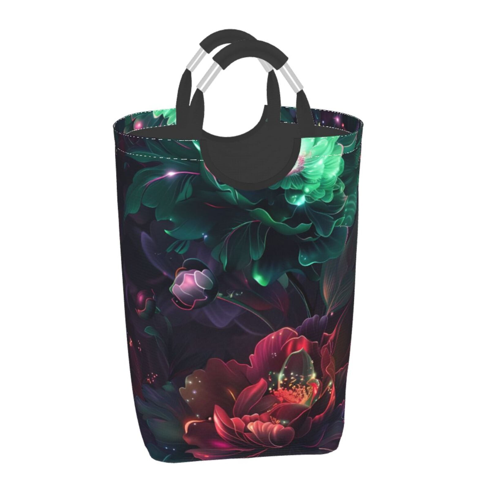 Honeii Red And Green Carnation Print Laundry Hamper Collapsible Laundry