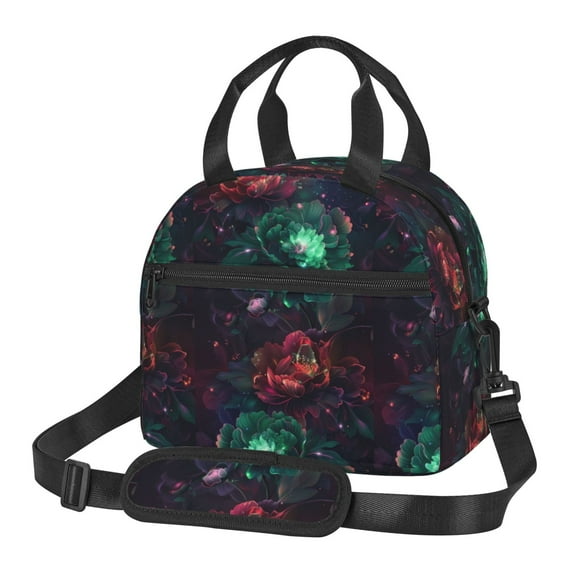 Honeii Red And Green Carnation Print Lunch Box,Insulated Lunch Bag,Lunch Tote Bags,Leakproof Cooler Lunch Case for Travel Work Picnic