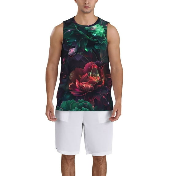 Honeii Red And Green Carnation print basktball shirt for men and women, Unisex basketball jersey for Theme party-4X-Large