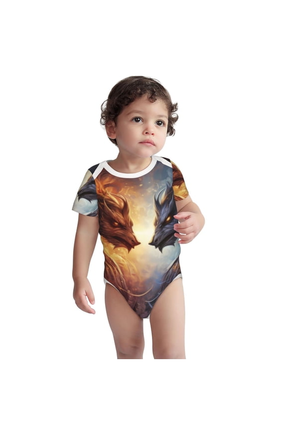 Red And White Beast Pattern unisex-baby Short-sleeve Bodysuit,One-piece Bodysuit 100% Organic Cotton-2 Years