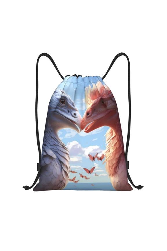 Red And White Bird Couple Print Drawstring Backpack,Drawstring Bags String Backpack Gym Cinch Sack Backpack Sport Bag Draw-Small