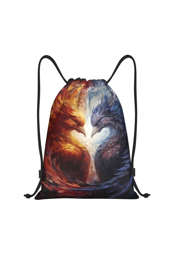 Red And White Fire Bird Print Drawstring Backpack,Drawstring Bags String Backpack Gym Cinch Sack Backpack Sport Bag Draw-Small
