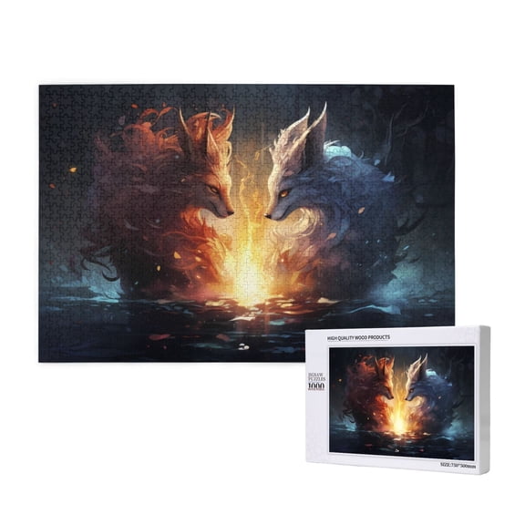 Honeii Red And White Flame Fox Pattern 1000 Piece Puzzles for Adults, Jigsaw Puzzles