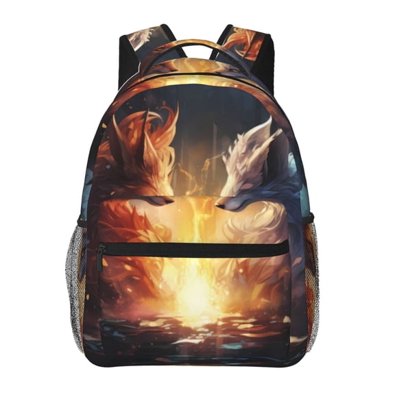 Honeii Red And White Flame Fox Print Backpack for Both Men and Women, Basic Bookbag for College, Work, or Travel,Rucksack Computer Bag-One Size
