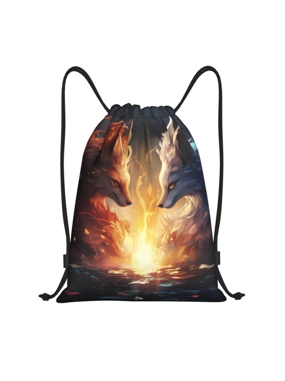 Red And White Flame Fox Print Drawstring Backpack,Drawstring Bags String Backpack Gym Cinch Sack Backpack Sport Bag Draw-Small