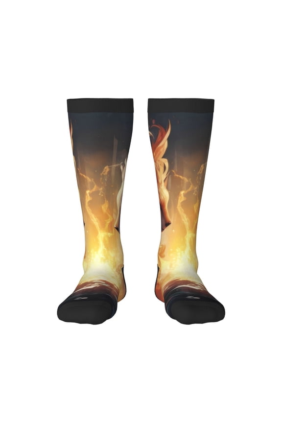 Red And White Flame Fox Print Long Socks,Novelty Design Socks Gift for Men and Women,Crew Socks,Calf Socks