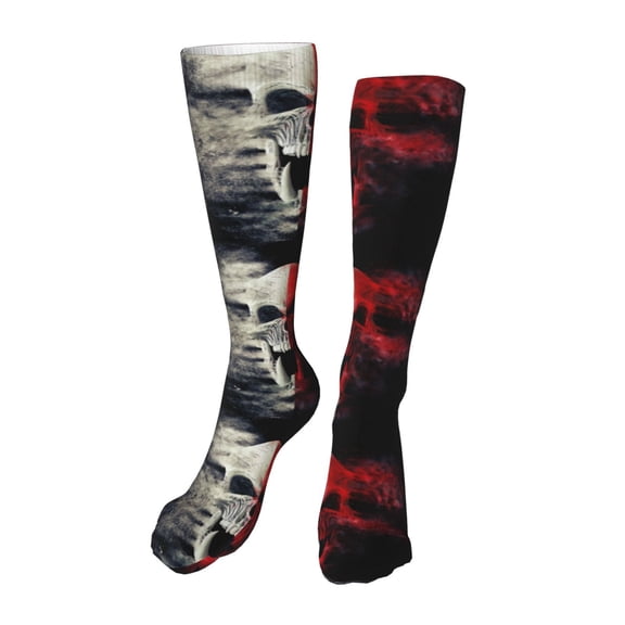 Honeii Red And White Screaming Demon Skull Print Calf Socks Sports Socks Seamless Toe, Trouser Socks,Knee High Long Socks for Women and Men-One Size
