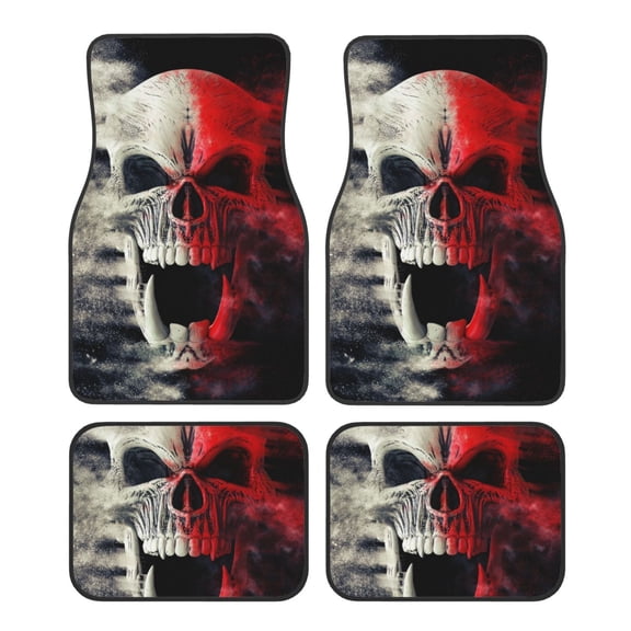 Honeii Red And White Screaming Demon Skull Print Car Foot Mat Four-Piece Set - Front & Rear Universal Car Floor Mats for SUVs, Trucks, Sedans