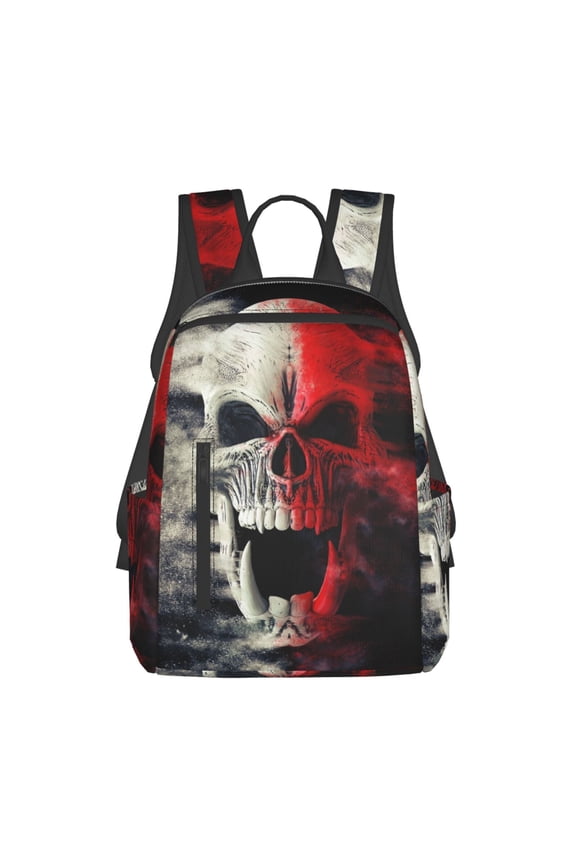 Red And White Screaming Demon Skull Print Lightweight Backpacks,Carry on Backpack,Durable Backpack for School, Work & Travel