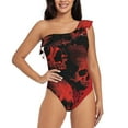thumbnail image 1 of Honeii Red And Black Abstract Skull for women's one-piece swimsuit featuring a chic one-shoulder design experience elegance and style in the water-X-Large, 1 of 6