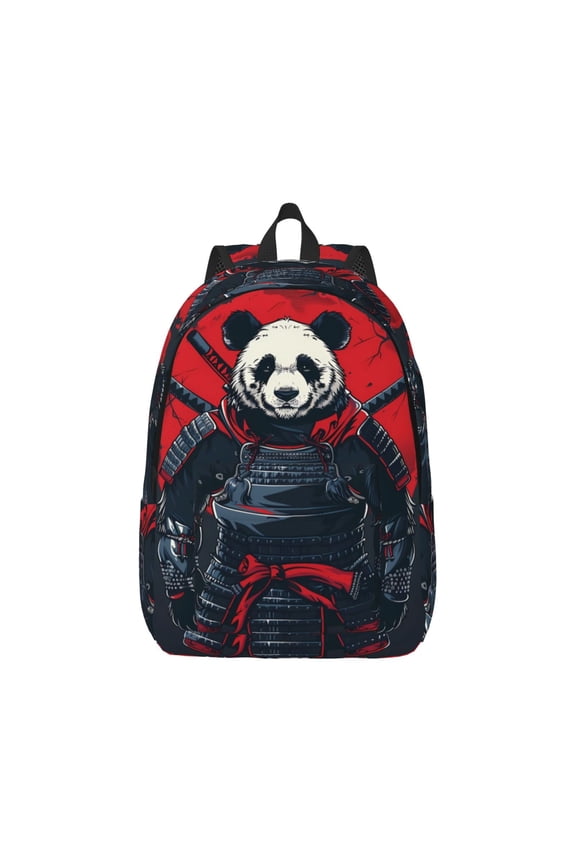 Red Black Eastern Panda Warrior Print Canvas College Laptop Backpack, Durable Rucksack Travel Notebook Bag School Backpack Book Bag for Men Women-Medium