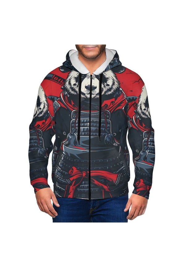 Red Black Eastern Panda Warrior Print Hoodies for Men, Pullover & Full Zip, Breathable Zip up Hoodie, Sweatshirt-3X-Large