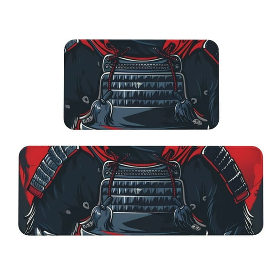 Honeii Red Black Eastern Panda Warrior Print Kitchen Mat [2 PCS] for Floor, Waterproof Non-Slip Rugs, Kitchen Decor,Standing Mat for Floor,Office, Sink, Laundry