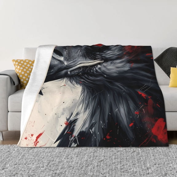Honeii Red Black Ink Style Bald Eagle print throw blanket, crafted from cozy cotton flannel, offers versatile home decor as a bedding suitable for all seasons.-80"x60"
