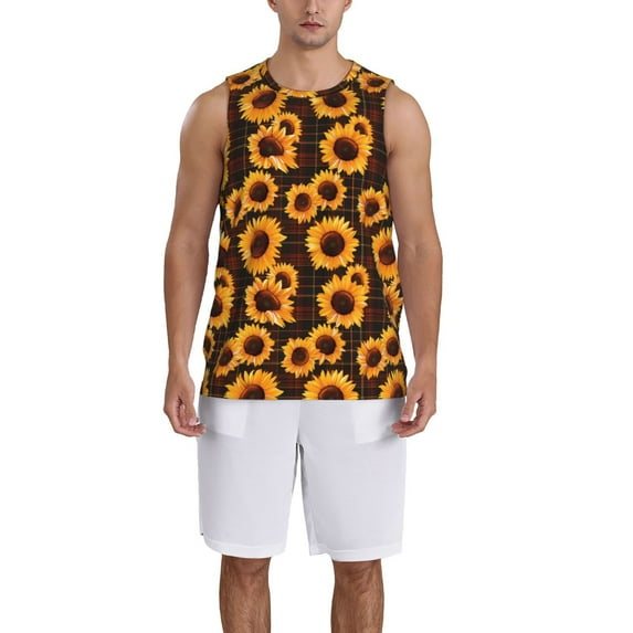 Honeii Red Black Plaid Sunflower print basktball shirt for men and women, Unisex basketball jersey for Theme party-3X-Large
