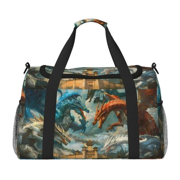Honeii Red Blue Dragon Battle Epic Print Gym Bag,Carry on Weekender Overnight Bag, Travel Duffel Bags, Personal Item Travel Bag,Tote Bag,Workout Dance Bag