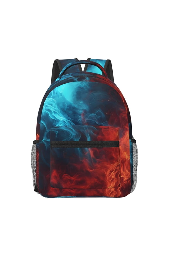 Red And Blue Fire Print Backpack for School,15.6 inch Laptop Back Pack for High School and College Students, Waterproof Computer Bookbag-One Size