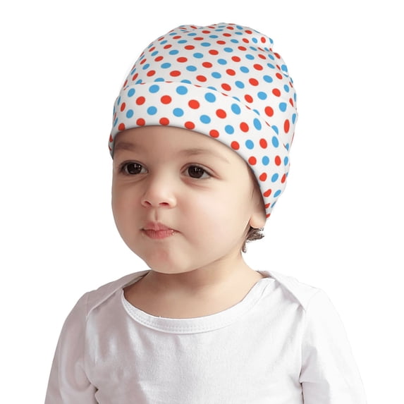 Honeii Red Blue Polka Dots or Baby Beanie 0-6 Months 6-12-24 Months Kids Winter Hat,Toddler Beanies Baby Girl Boy Hat Warm Cap for Baby, Infant, Toddler-Small