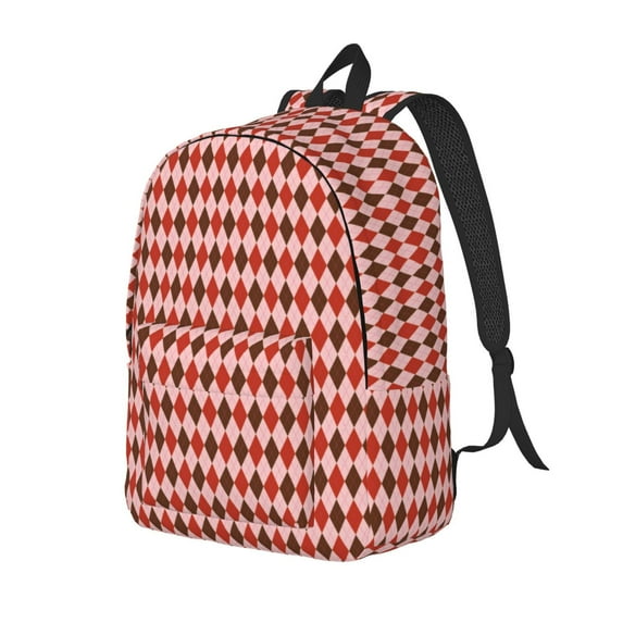 Honeii Red and Brown Squares Print Canvas Backpack for School & Outdoor,Laptop Excursion Backpack,Notebook School Bookbag For Men Women,for Work, Travel, and Everyday Use-Small
