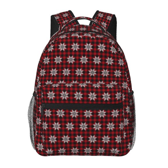 Honeii Red Buffalo Plaid Merry Christmas Print Backpack for Both Men and Women, Basic Bookbag for College, Work, or Travel,Rucksack Computer Bag-One Size