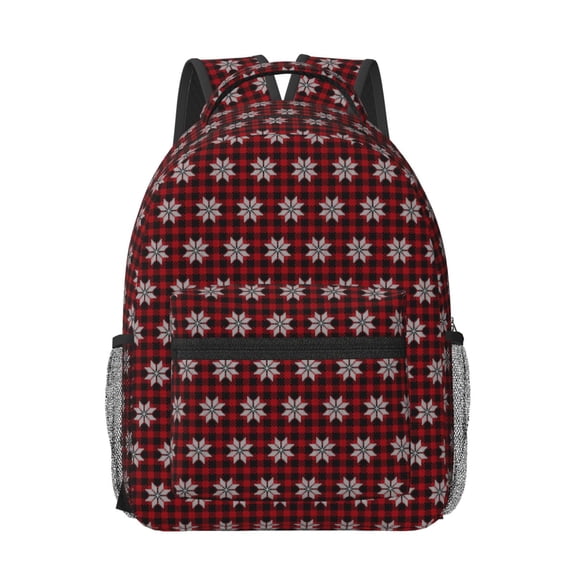 Honeii Red Buffalo Plaid Merry Christmas Print Backpack for School,15.6 inch Laptop Back Pack for High School and College Students, Waterproof Computer Bookbag-One Size