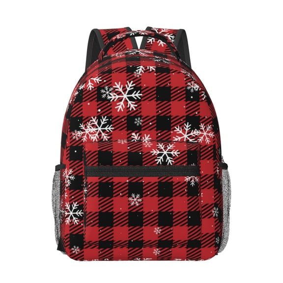 Honeii Red Buffalo Plaid Print Backpack for School,15.6 inch Laptop Back Pack for High School and College Students, Waterproof Computer Bookbag-One Size