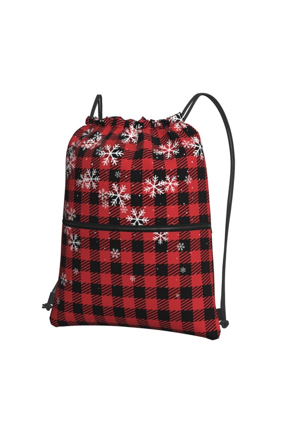 Red Buffalo Plaid Print Drawstring Backpack,String Bag,Sackpack Cinch Water Resistant Nylon for Gym Shopping Sport Yoga
