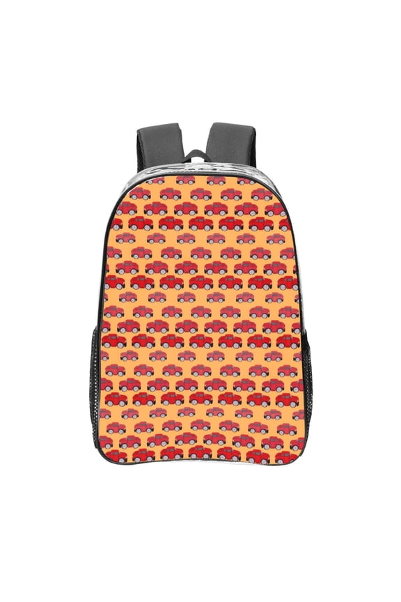 Red Cars Print Clear Backpack Heavy Duty Transparent Bag 17" See Through BookBag for Women Men Adults Work Festival Sports Travel