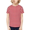 thumbnail image 1 of Honeii Red Checkboard Print Kids Boy T-Shirt,Breathable Round Neck Tee,Stylish Summer Tee for Boys, for Outdoor Activities and Casual Wear, 1 of 7