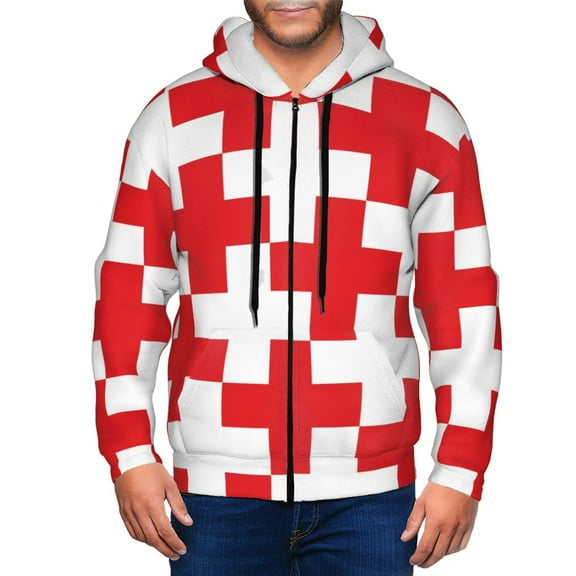 Honeii Red Cross 1 Print Hoodies for Men, Pullover & Full Zip, Breathable Zip up Hoodie, Sweatshirt-Large