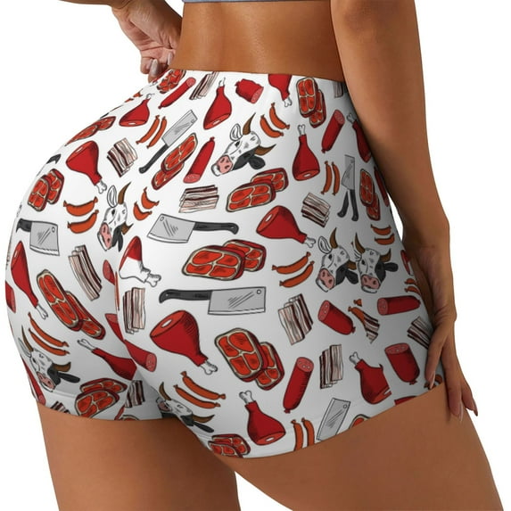 Honeii Red Food Print Women's Workout Shorts, Gym Shorts for Active Wear, Sports Shorts,Women's Running Shorts,Quick Dry Athletic Shorts-X-Large