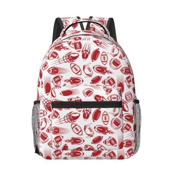Honeii Red Football Print Backpack for School,15.6 inch Laptop Back Pack for High School and College Students, Waterproof Computer Bookbag-One Size
