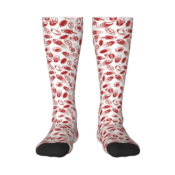 Honeii Red Football Print Long Socks,Novelty Design Socks Gift for Men and Women,Crew Socks,Calf Socks
