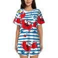 thumbnail image 1 of Honeii Red Funny Crab on Blue Stripe for Women's Summer Pajama Set featuring Soft Short Sleeve Shirt & Matching Bottoms with Convenient Pockets for Relaxed Home Wear-Medium, 1 of 6